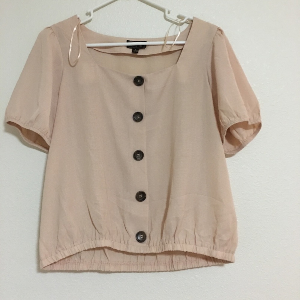 Beige Button Top